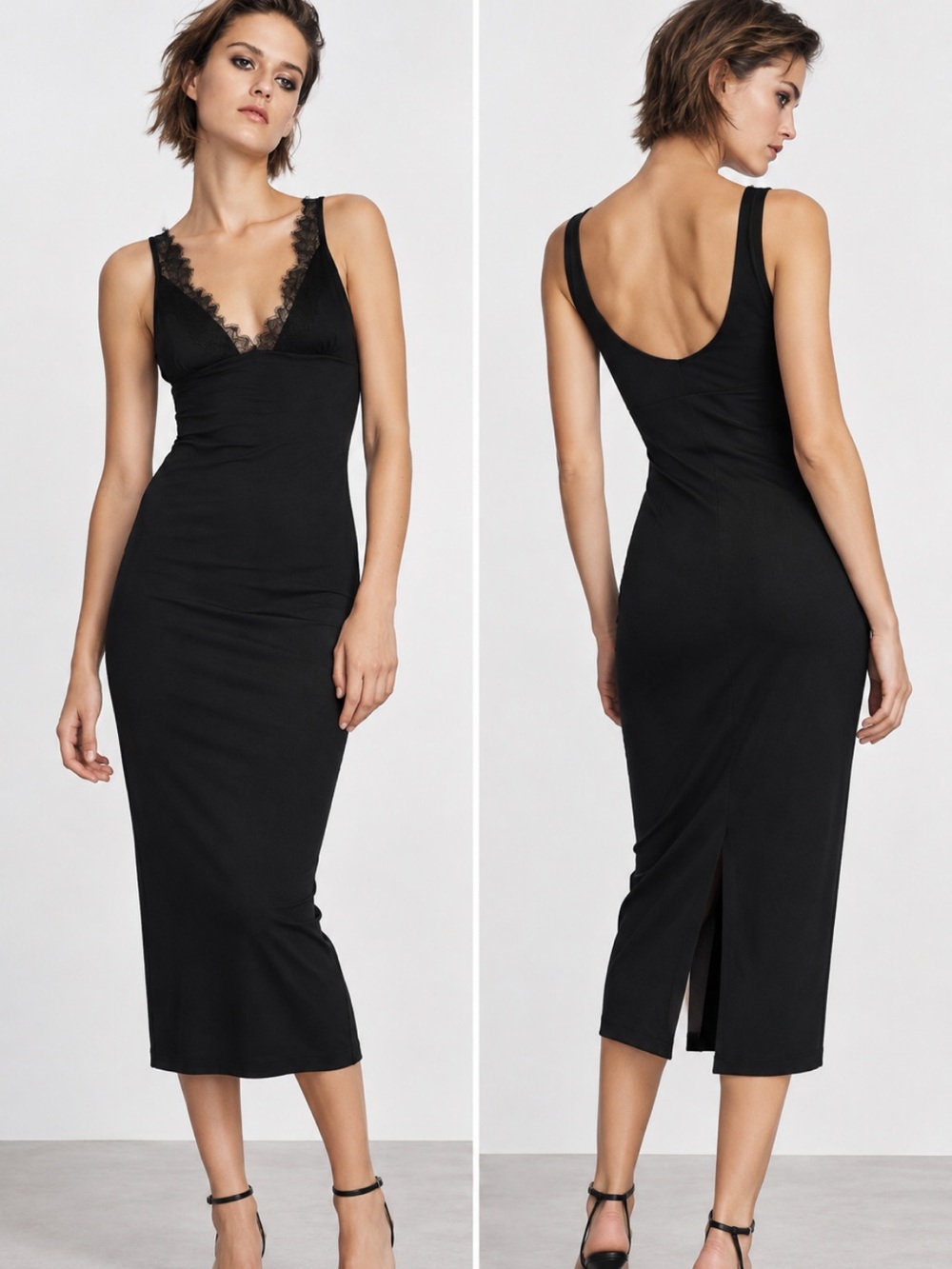 Zara NWT combination lace dress black 1355/453